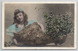  RPPC Darling Young Lady With Mistletoe In Large Shoe Tinted Photo Postcard V23 - £5.53 GBP