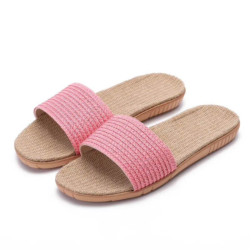 2024 New Solid Color Linen Slippers Women Non-Slip  Fashion Home Sandals And Sli - £33.89 GBP