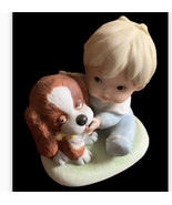Homco Vintage Figurine Toddler Baby Boy &amp; Puppy Dog #1424 Porcelain Bisq... - £8.68 GBP