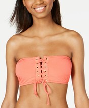 Hula Honey Juniors Shimmer Rib Lace up Bandeau Bikini Top,Coral,X-Small - £15.98 GBP