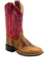 Old West Youth Unisex Broad Square Toe Burnt Red Leather Cowboy Boots Si... - €33,97 EUR