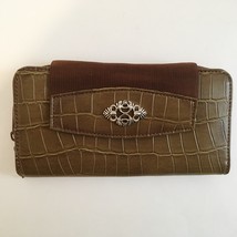 Brown Faux Leather Wallet Bi-Fold Billfold Clutch Coin Cards Money Mock Croc - £17.30 GBP