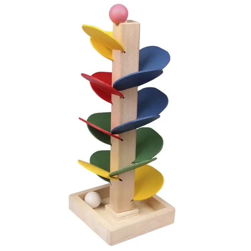 Colorful Tree Marble Ball Run Track Building Blocks Kids Wooden Toys Montessori - £9.55 GBP