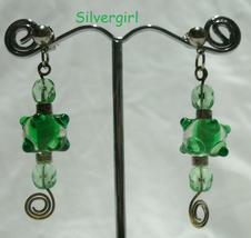 Bumpy Dotted Lampwork Dangle Earrings Green&quot;s - £9.62 GBP
