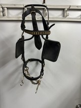 vintage fancy horse halter blinders with bit Brass Black Bridle - £62.26 GBP