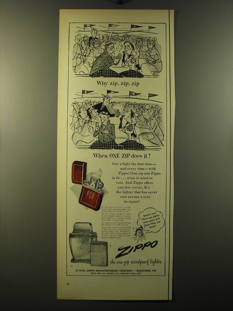 1950 Zippo Cigarette Lighter Advertisement - Why Zip, Zip, Zip - $18.49