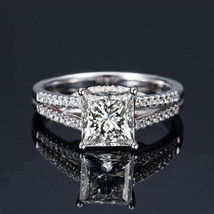 Split Shank 2.40Ct Princess Cut Diamond Engagement Ring 14k White Gold Size 5.5 - £215.58 GBP