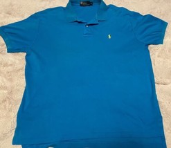 Ralph Lauren Polo Shirt Men&#39;s  Large Blue Yellow Pony - £13.19 GBP