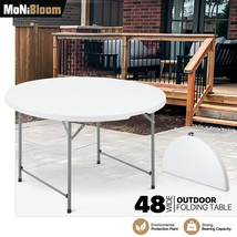 White [4 Ft Foldable Round Table] Party Gathering Portable Dining Desk W/Handle - £149.47 GBP