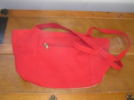 Gently Used Land’s End Red Canvas Purse with Oval Rubber Bottom Zipper Closure &amp; - £8.30 GBP