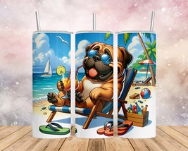 Skinny Tumbler with Straw, 20oz/30oz, Dog on Beach, Bull Mastiff, awd-1101 - £28.86 GBP+