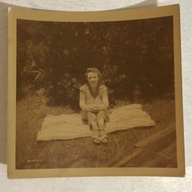 Woman Sitting On Blanket Vintage 3”x3 Photo 1942 Eastman Kodak Box4 - £3.10 GBP