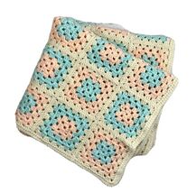 Granny Square Afghan Crochet Long Throw Bed Coverlet 34” X 64” Peach Tur... - $11.88
