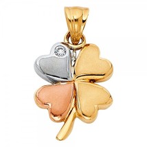 14K Tri Color Gold Heart Clover Pendant - £212.62 GBP