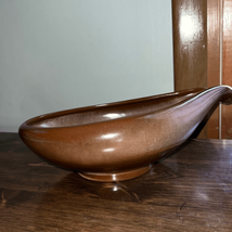 Vintage 12&quot; FRANKOMA Pottery Brown #214 Freeform Leaf Bowl 1955-74 MINT - £23.11 GBP