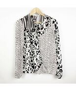 CAbi Animal Print Faux Wrap Blouse Long Sleeve String Tie Black White Si... - €10,69 EUR
