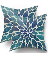 Modern Abstract Throw Pillows Set Of 2 Spring Teal Dahlia Pillow Covers ... - £24.41 GBP