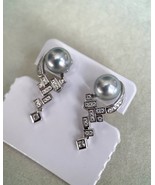 Rare Japanese Silver Blue Madama Akoya Pearl Earrings 8mm, Natural Celes... - $133.00