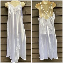 Vintage White Bridal Satin Lingerie Slip Maxi Dress Lace Accents size Large L - $57.32