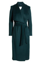 New Womens Cole Haan Coat 8 Wool Blend Trench Dark Green Petroleum Tie Waist Wra - £602.88 GBP