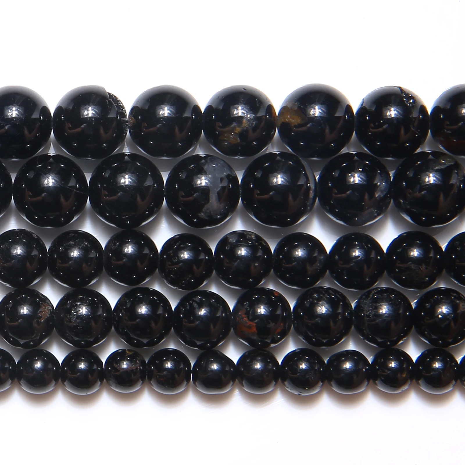 B quality Cracks Natural Genuine Black Tourmaline Stone Round Loose Beads 15&quot; - £6.28 GBP
