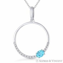 0.29ct Blue Topaz &amp; Diamond Open Circle 14k White Gold Pendant &amp; Chain Necklace - £335.94 GBP