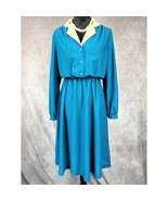 Vintage Oops California Dress S/M Pinstripe Midi Dress Teal Blue Pearl B... - $45.62 CAD