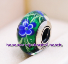 925 Sterling Silver Handmade Glass Lampwork Blue Flower Murano Glass Charm Beads - £3.34 GBP