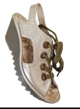 FLY London Ylfa Wedge Nude Beige Leather Lace Up Sandals Size EU 41 | US 10 - $69.29