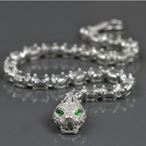12.5CT Lab-Created Emerald Cobra Tennis Bracelet 14K White Gold Plated Silver - £147.04 GBP