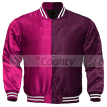 Letterman Baseball College Varsity Bomber Jacket Sports Hot Pink Maroon Satin - £47.43 GBP