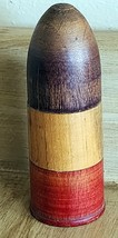 Antique Turned Wood Treenware Box Bullet Shaped Red White Blue Unique 4 ... - $26.99