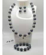 Handmade Jewlery Set-Stretchy Neckles, Stretchy Bracelet &amp; Earrings-Gray... - $466.46 MXN
