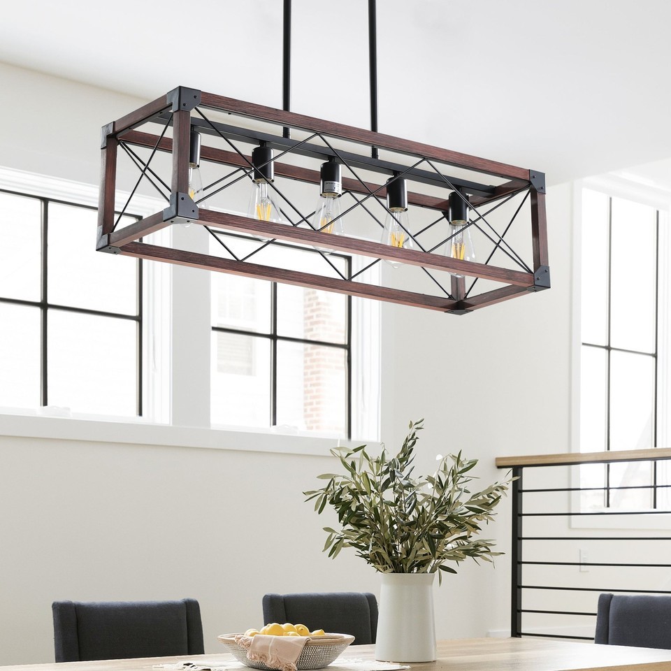 Red Wood Farmhouse Pendant Light, 32" Rectangle Item image 7