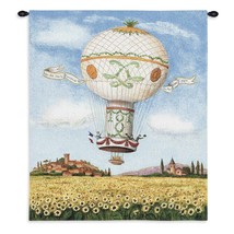 34x26 HOT AIR BALLOON Sunflowers Floral French Tapestry Wall Hanging - $82.00