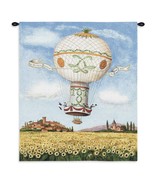 34x26 HOT AIR BALLOON Sunflowers Floral French Tapestry Wall Hanging - £64.21 GBP