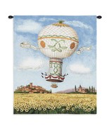 34x26 HOT AIR BALLOON Sunflowers Floral French Tapestry Wall Hanging - $82.00
