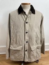 Lands End L 42-44 Beige Cotton Canvas Cord Collar Barn Field Jacket Coat Flannel - £24.47 GBP