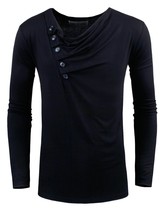Tom&#39;s Ware Mens Slim Fit Side Contrast Button Longsleeve T-shirt Black Small - £12.05 GBP