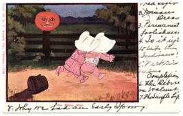 The Bogie Man Halloween Postcard J I Austin Sunbonnet Girls Jack O&#39;Lantern 1905 - £23.06 GBP