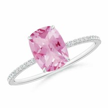 ANGARA Thin Shank Cushion Cut Pink Tourmaline Ring With Diamond Accents - £642.34 GBP