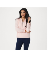 H by Halston Knit Bomber Jacket with Ruching Detail Pure Pink, Medium A3... - $267.23 MXN