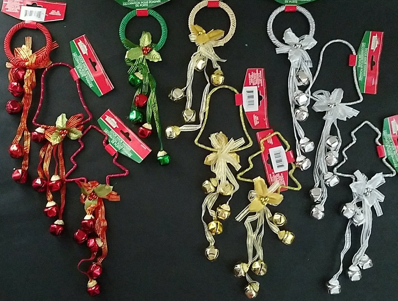 Christmas Holiday Jingle Bell Door Knob Hangers 11-12”, Select: Theme & Color - $2.99