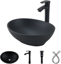 Black Oval Bathroom Sink With Faucet And Drain Combo-Bokaiya 16 X 13 Matte Black - £128.21 GBP