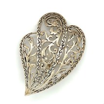 Vintage Sterling Signed 925 dP Doug Paulus Filigree Ornate Feather Leaf Brooch - £59.35 GBP