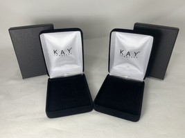2 KAY Jewelers Empty Lg  Black Velvet Jewelry Earrings Clamshell W/Blk B... - €25,76 EUR