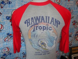 Vintage 80&#39;s Hawaiian Tropic Tanning Lotion Surfing Raglan Sleeve T Shirt S - £69.65 GBP
