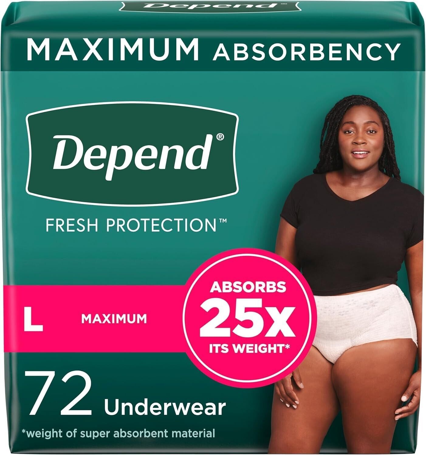 Depend Women&#39;s Incontinence &amp; Postpartum Bladder Leak Underwear, L, 72 C... - £39.11 GBP