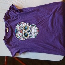 Bobbie Brooks Purple Skull Design Shirt, Large Size Graphic Tee, Casual ... - £7.78 GBP
