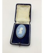 Vintage Wedgwood Blue Jasper Ware Sterling Silver Cameo Brooch L4cm W2.75cm - £31.04 GBP